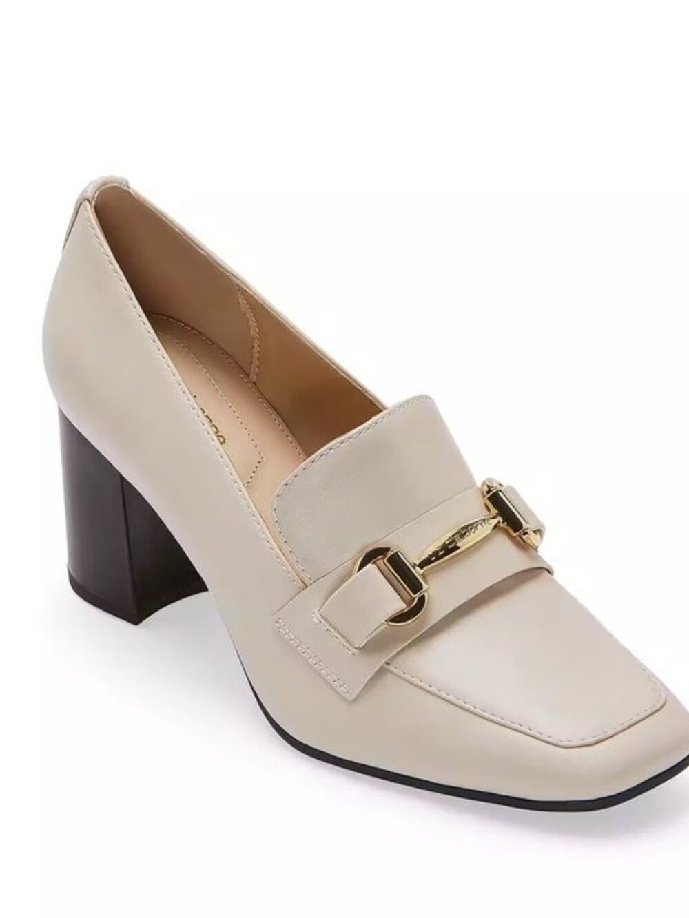 Liz Claiborne Morris Block Heel Square Toe Cream Horsebit Loafer